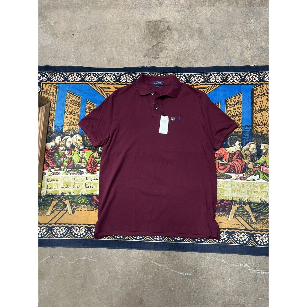 Polo Ralph Lauren Shirt Men Large Wine Red Short Sleeve Classic Fit Pique Casual